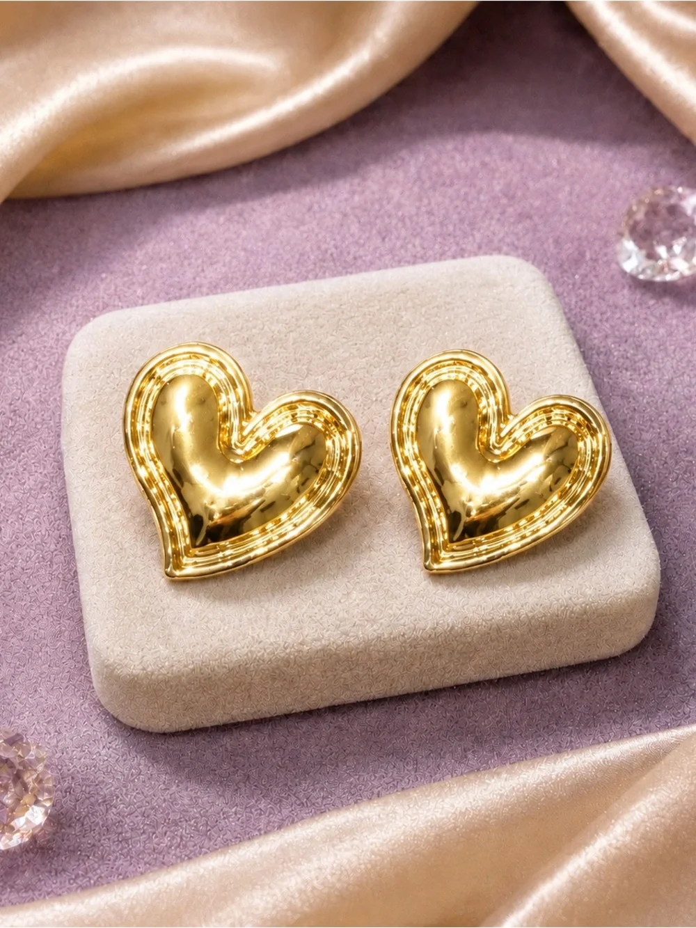 Gold Heart Statement Earrings - Women Jewelry